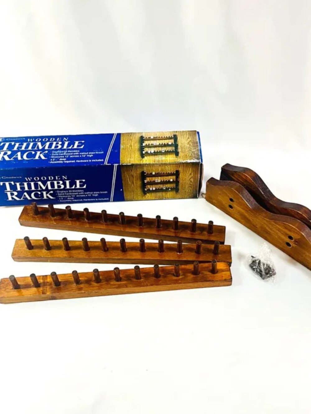 Vintage New Chadwick 33 thimble wood rack hardwood walnut finish wall mount